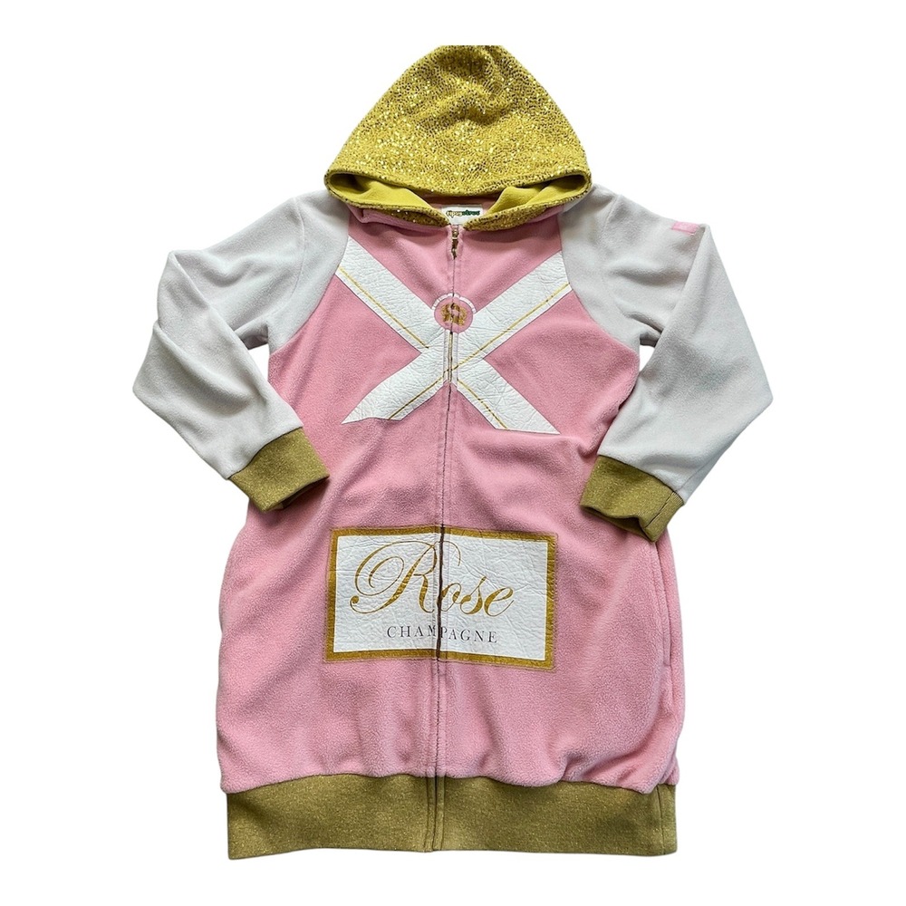 Rose' Champagne Halloween Costume Fleece Hoodie Pink Gold Sequin XXL Novelty